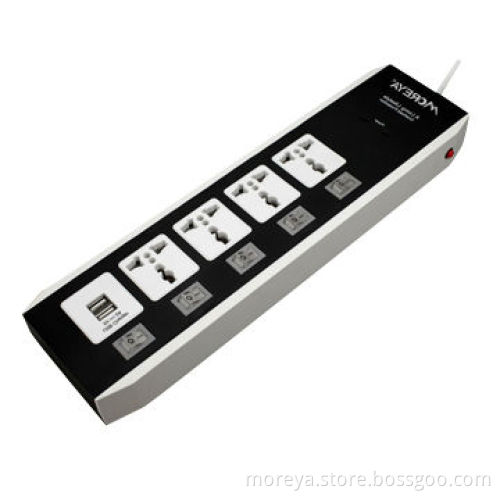 Universal standard power strip with 4 individual outlets + 2 USB plugs, overload protection